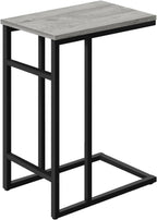 Accent Table, C Shaped, End, Side, Snack, Living Room, Bedroom, Grey Laminate, Black Metal, EN476