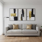 Abstract Neutral Textured Framed Canvas Wall Art Set of 3, Minimalist Wall Decor Modern Art Prints, Black Gold Wall Painting Artwork for Living Room,Bedroom,Dining Room,Office, 16"x24"