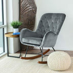 Rocking Chair, Mid Century Modern Upholstered Accent Glider with Plush Cushion for Nursery Living, Dark Grey