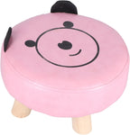 Small Under Desk Footrest Ottoman, Cute Cartoon Step Stool with 4 Stable Log Legs for Kids, Compact PU Leather Footstool for Living Room Bedroom Office