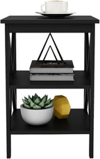 Oxford Small Side Table Black, 15.75W x15.75D x24.02 H Square End Table with UV Lacquered Surface, High-Grade E1 MDF, X-Shaped Legs for Stability, Easy Assembly for Living Room Sofa Side