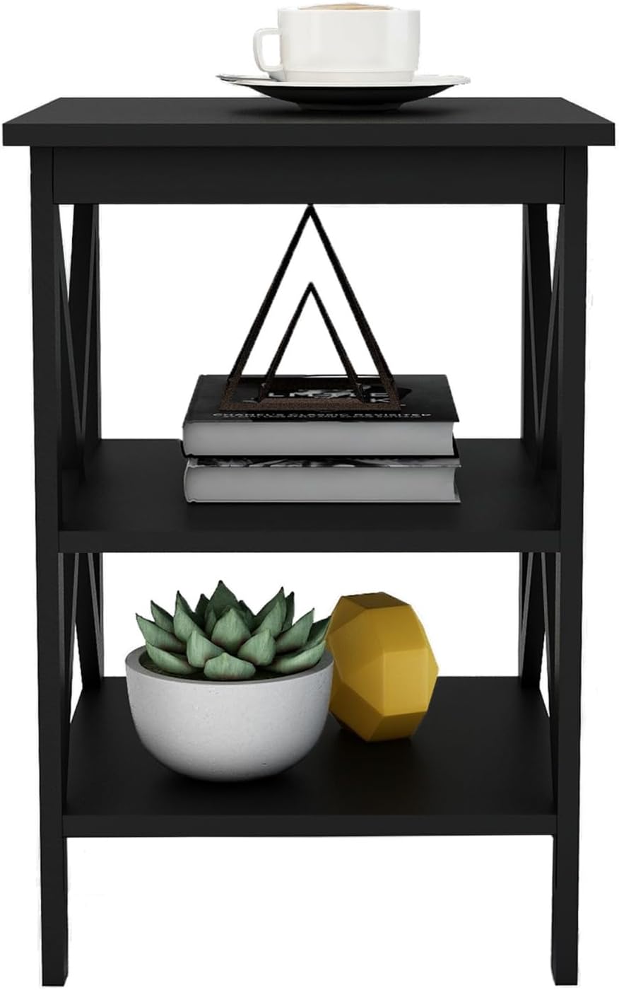 Oxford Small Side Table Black, 15.75W x15.75D x24.02 H Square End Table with UV Lacquered Surface, High-Grade E1 MDF, X-Shaped Legs for Stability, Easy Assembly for Living Room Sofa Side