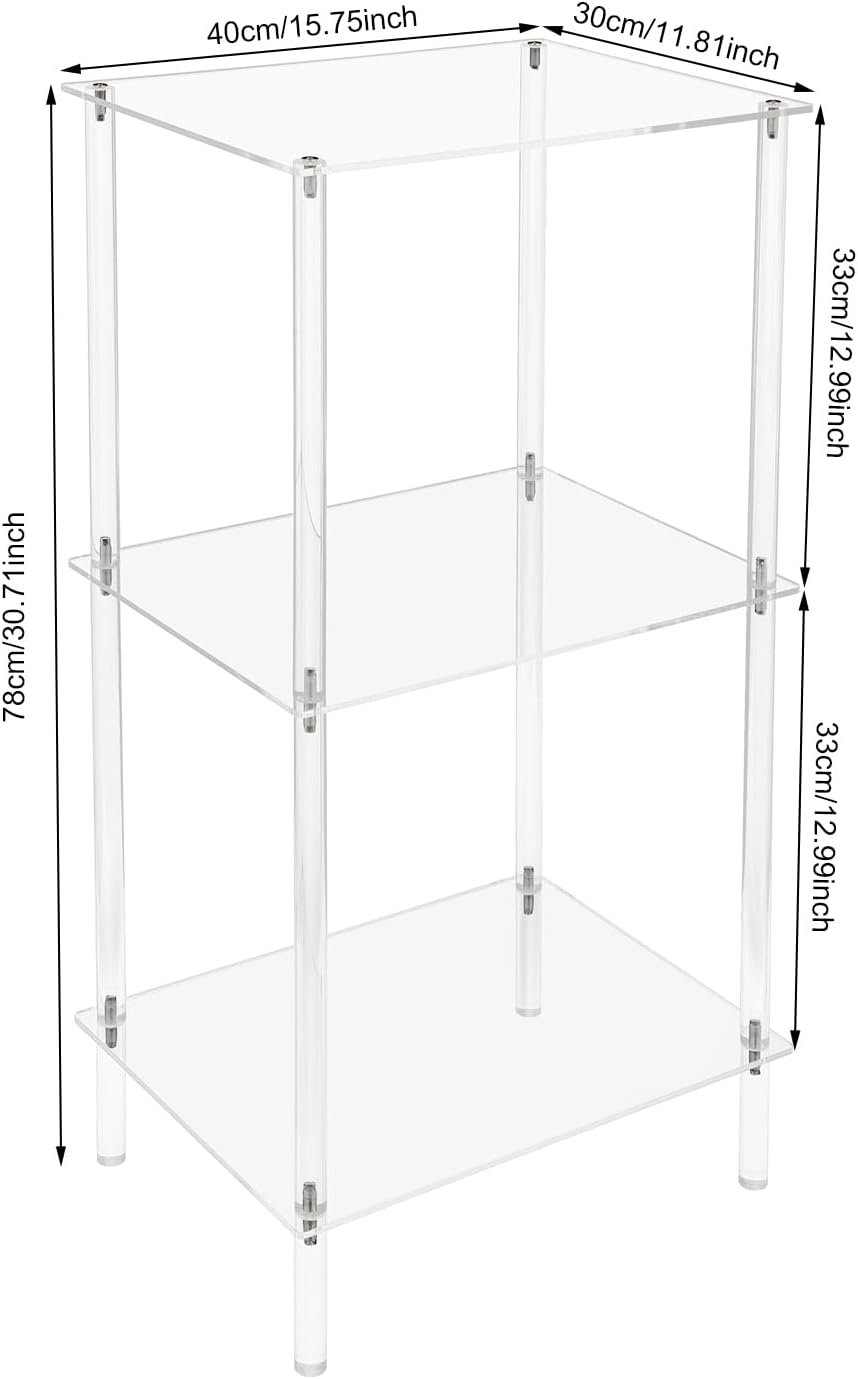 3-Tier Acrylic Record Player Stand, Clear Vinyl Record Storage Table with 11 lbs per Shelf, Modern End Table/Side Table for Living Room, Bedroom, Bathroom, Easy Assembly, Polished Finish