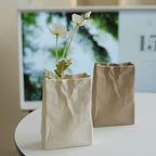 WENSHUO Crinkle Paper Bag Ceramic Vase, Modern Aesthetic Flower Vase for Home Decor, Unique Matte Ceramic Paperbag Vase for Flower Arrangement, Bookshelf Desk Decorative Ornament, Quirky Gift