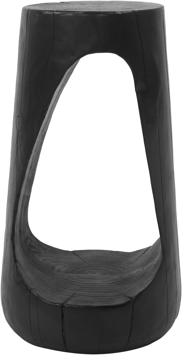 Modern Hollow Indoor Outdoor Side Table Weatherproof, Decorative Accent Table for Living Room, Lightweight Magnesium Oxide End Table for Patio Garden, No Need Assembly, Black, 26.6'' H