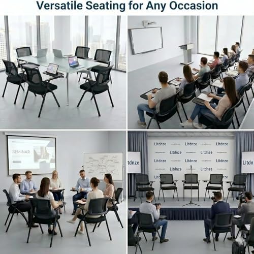 24 Pack Folding Training Chair with Tablet Arm & Cup Holder, Commercial Grade Conference & Meeting Room Chairs with Writing Board, Space Saving Foldable Classroom Chairs for Seminar, School, Church
