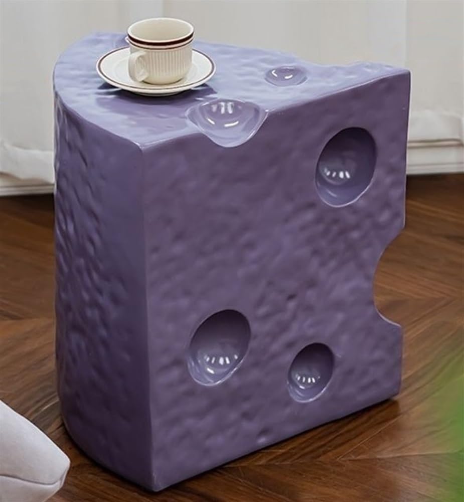 Creative Coffee Table Cheese-Shaped Triangle Resin Side Table Multifunctional Sofa Stool Nightstand for Small Living Room Long-Lasting(Purple,L)