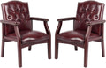 Ivy League Set of 2 Executive Guest Chair in Burgundy Vinyl Wood Frame Office Visitor Dual Chair with Mahogany Finish Comfortable Reception Seating for Office or Waiting Room