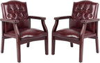 Ivy League Set of 2 Executive Guest Chair in Burgundy Vinyl Wood Frame Office Visitor Dual Chair with Mahogany Finish Comfortable Reception Seating for Office or Waiting Room