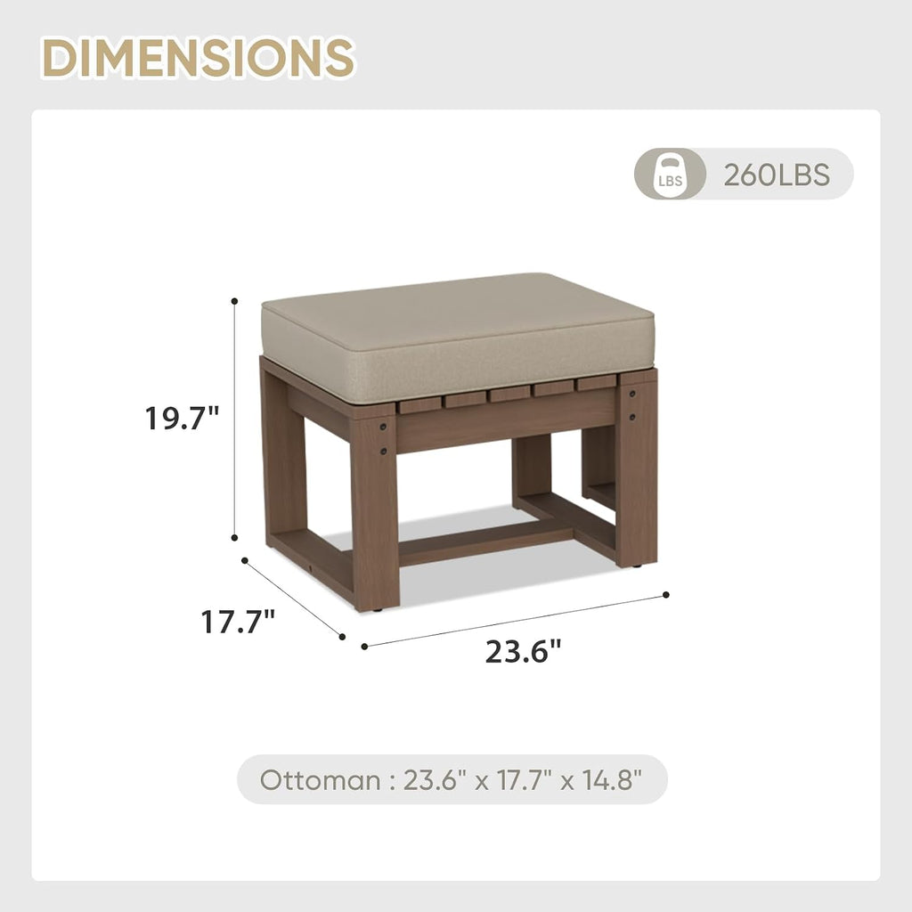 COOS BAY Natural Cedar Outdoor Patio Ottomans with Removable Cushions, Set of 2, Real Wood Footrests for Deck, Porch, Balcony, and Backyard, Brownish/Beige