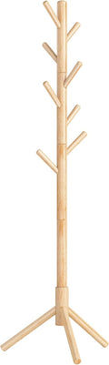 VASAGLE Solid Wood Coat Rack, Free Standing Tree-Shaped Coat Rack with 8 Hooks, 3 Height Options, for Clothes, Hats, Bags, Living Room, Bedroom, Home Office, Natural Beige URCR004N01