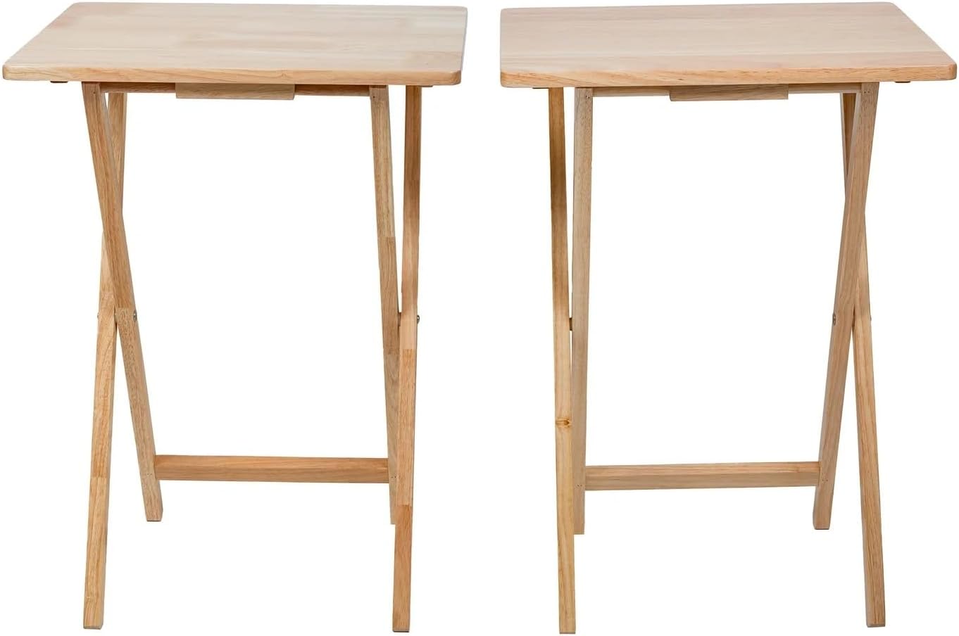 2-Pack Modern Indoor Folding Tray Table Natural Rubberwood - Portable TV Dinner Stand for Sofa, Laptop Desk, Bed Tray, Small Space