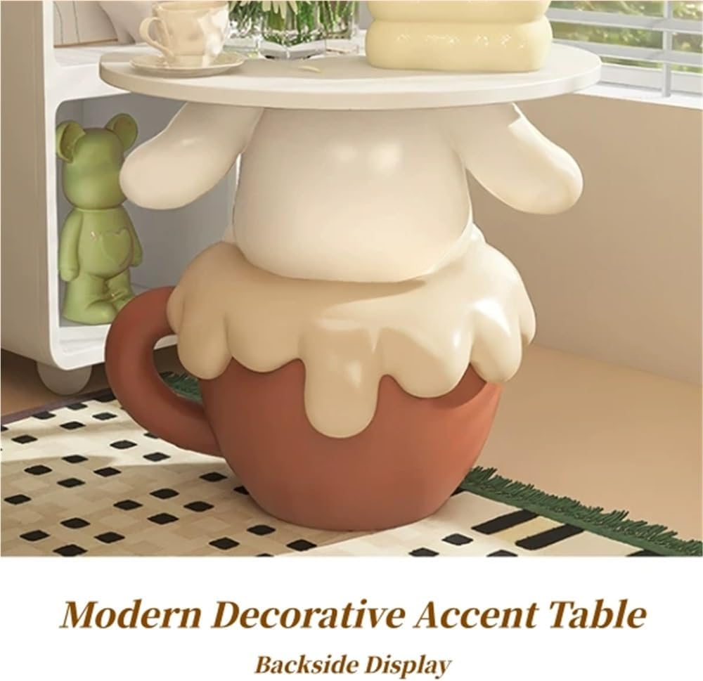 Modern Cute Puppy Side Table with Tray, Resin Dog Sculpture Accent End Table, Creative Bedside Coffee Tables for Living Room Bedroom Office Small Spaces, Funky Furniture for Home Decor
