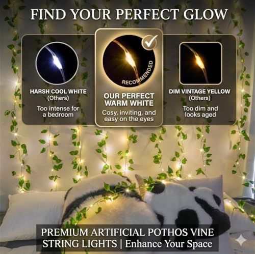 suddus Vine with Fairy Lights Battery Operated, 33ft100 LED Pothos String Lights with Remote, Leaf Lights for Bedroom, Room, Wall, Garden, Party, Wedding Dorm Decor(Warm White)