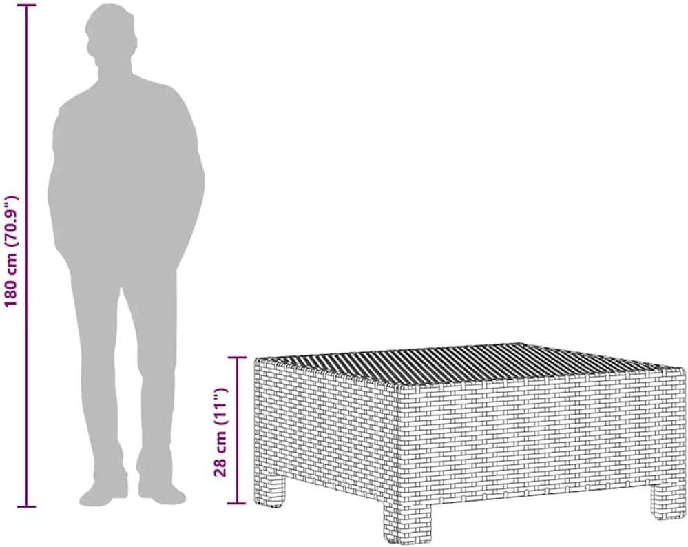 Patio Ottoman Outdoor Wicker Footstool, Garden Footrest with Dark Grey Cushion, Poly Rattan Modular Furniture Foot Rest for Backyard, 22.4 x 22.4 x 11 Inches