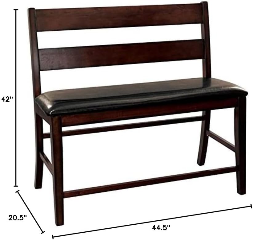 Lexicon Mantello 25.5" Seat Height Contemporary Classic Wood Frame & Faux Leather Upholstered Dining Bench in Cherry/Dark Brown Finish