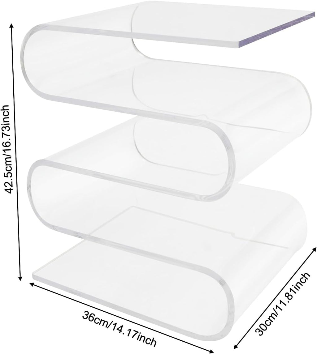 Clear Acrylic Side Table, S-Shaped Minimalist End Table Integrated Accent Tables for Living Room Bedroom No Assembly(S-Shaped, Clear)