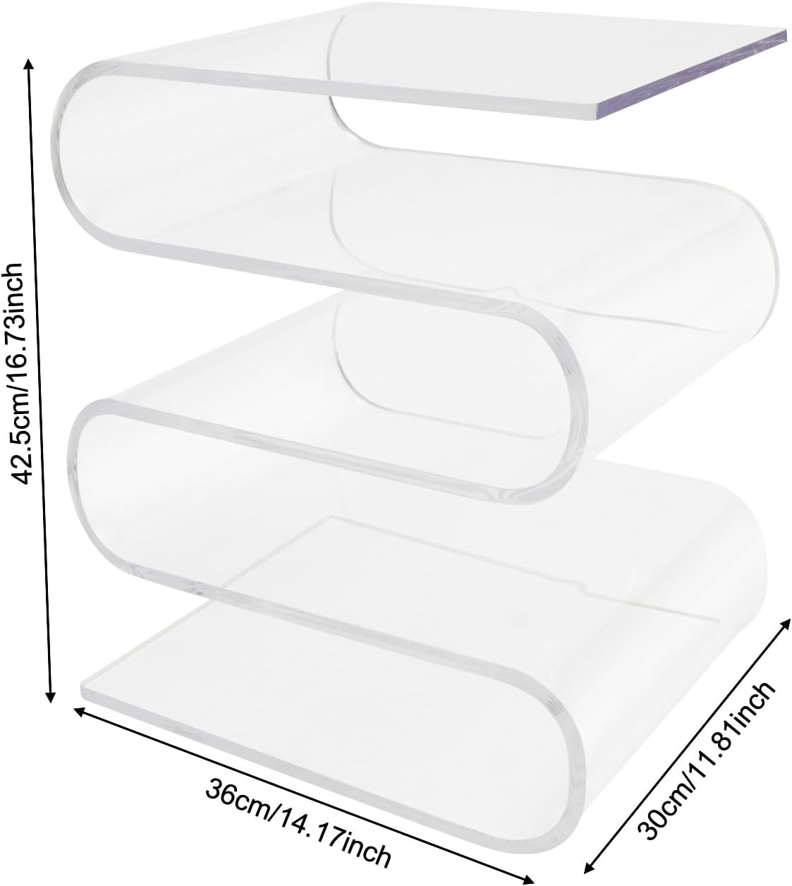 Side Table 5-Tier Magazine Holder with Each Layer of Bearing(11.02 Lbs) & Product Size（16 * 11 * 14 in） S Shape Side Table Creative Nightstand for Bedrooms, Living Rooms, Balconies, Bookstores(Clear)