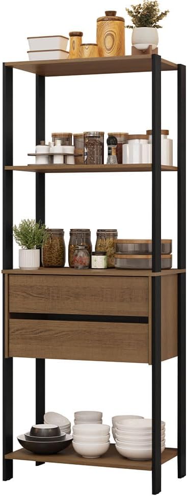 Madesa Kitchen Pantry Storage Rack 27" L with 2 Drawers and Open Shelves Multiuse Cabinet for Kitchen Organization - Black/Brown