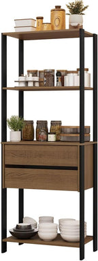 Madesa Kitchen Pantry Storage Rack 27" L with 2 Drawers and Open Shelves Multiuse Cabinet for Kitchen Organization - Black/Brown