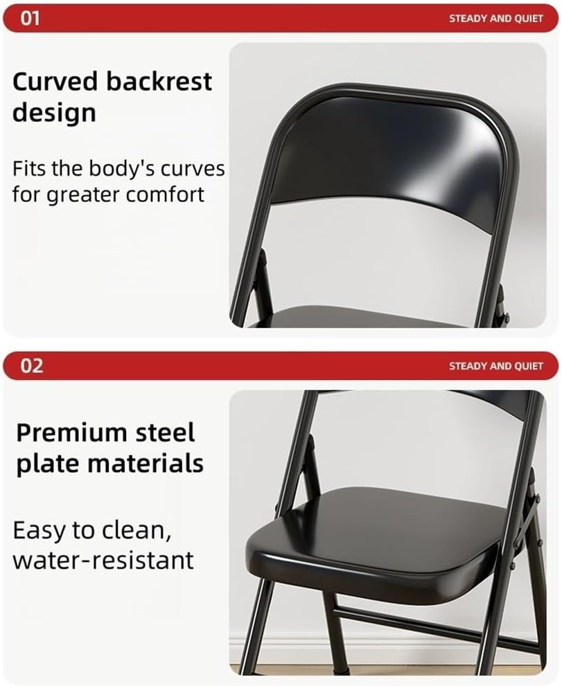 All-Steel Frame Folding Chair, Lightweight Single Chair, Metal Collapsible Chair, Stackable Chair for Bedroom, Living Room(Gray)