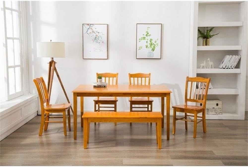BOWERY HILL 44" Solid Rubberwood Dining Bench, Oak Finish, 18" Seat Height, Farmhouse Shaker Style, Durable Eco-Friendly Design, Entryway, Mudroom or Dining Room Seating