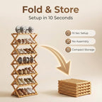 The 9-Tier No-Assembly Bamboo Rack, 3-9 Tiers Bamboo Shoe Rack, Foldable Bamboo Vertical Shoe Organizer, Multifunctional & Space-Saving, For Entryway, Closet, Corner, Bedroom, Hallway (Walnut, 9Tiers)