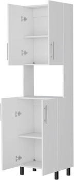 22.2" D*12.3" W*76.8" H Freestanding Kitchen Pantry with Dawer, 2 Shelves & 2 Double Doors, Rectangular Wood Storage Cabinet, Modern Minimalist, for Living Room, Dining Room, White