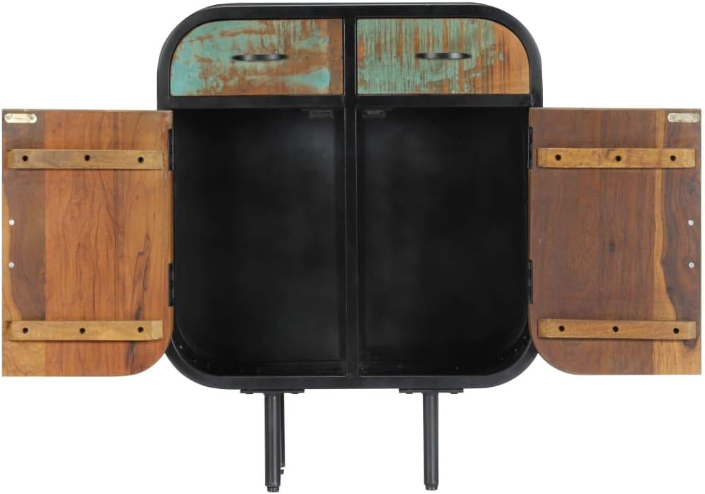 Vintage Industrial Sideboard with Solid Reclaimed Wood and Powder-Coated Iron, 4 Colors Rustic Storage Cabinet for Living Room Dining Area Home Office, Handcrafted Design