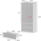 FUFU&GAGA Wardrobe with Mirror Door & Drawers, White Mirror Wardrobe Closet | Full Length Mirrored Armoire, Shelf, Hanging Rod, Clothes Storage Cabinet for Bedroom Cloakroom, 31.5”W x 19.7’D x 70.9”H