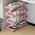 4 Layer Z Shaped Shoe Rack, Easy To Assemble Shoes Storage Rack, Stackable Home Organizer for Living Room, Dormitory, School (pink)
