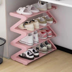 4 Layer Z Shaped Shoe Rack, Easy To Assemble Shoes Storage Rack, Stackable Home Organizer for Living Room, Dormitory, School (pink)