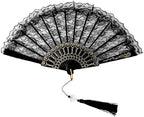 Renaissance Gothic lady Folding Lace Fan Handheld with Tassels For Wedding Bridal Tea Dancing Party