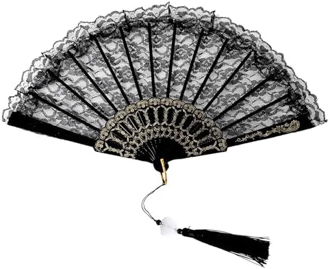 Renaissance Gothic lady Folding Lace Fan Handheld with Tassels For Wedding Bridal Tea Dancing Party