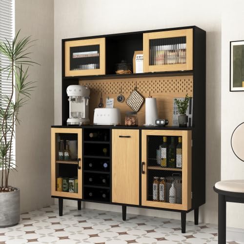 59in H Pantry Cabinet with Charging Station, Buffet Sideboard for Coffee Maker & Toaster, Large Cupboard for Snacks, Spices & Wine for Kitchen, Dining Room & Coffee Bar, White
