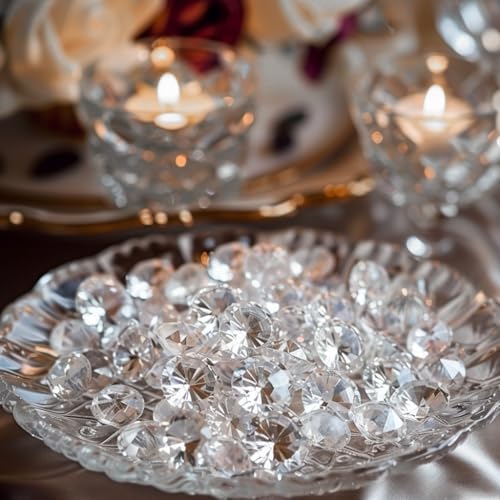 HappyFiller 420 Pcs Acrylic Diamonds Diving Gems Crystal Clear Treasure Jewels for Table Scatters, Wedding Centerpieces,Party Decor,Vase Fillers,Gift for Bride,Mom,Brithday,Size:0.8",0.4"