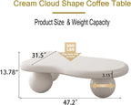 47" Cloud Coffee Table for Living Room Irregular Coffee Table Modern Low Coffee Tables Abstract Faux Stone Cute Center Table with 3 Ball Legs for Small Space Apartment