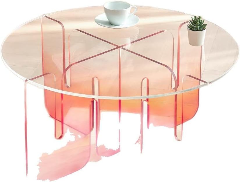 Acrylic Side Table, Clear Round Top Nightstand Easy Assembly, Transparent Bedside Table for Living Room, Bedroom, Small Spaces (Orange, 78.74x78.74x40.64cm)