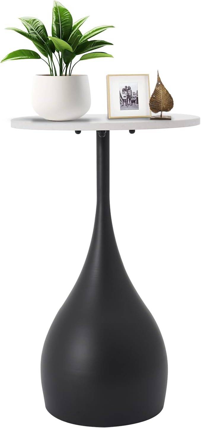 Modern Round Side Table,Small Drink Table,Accent End Table for Small Space Living Room,Bedroom,White,Black
