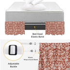 Botanical Rose Bed Skirt Queen Size 16 Inch Drop, Elastic Wrap Around Bed Skirts Pleated Dust Ruffles for Twin Full Queen Cal King Base Bed, Vintage Terracotta Orange Floral Leaf Farmhouse