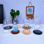 12 * 16cm Big Size Antique Base Different Top Glass Dome Vase Home Decoration Transparent Candle Cover Wedding Friend Favor Gift (1set Ball Dome Base)
