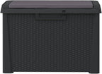 Patio Storage Box with Seat Cushion Anthracite 33 Gallon Resin Rattan Deck Chest Bench for Garden Yard Porch Backyard Pool Outdoor Weather Resistant Lockable Container