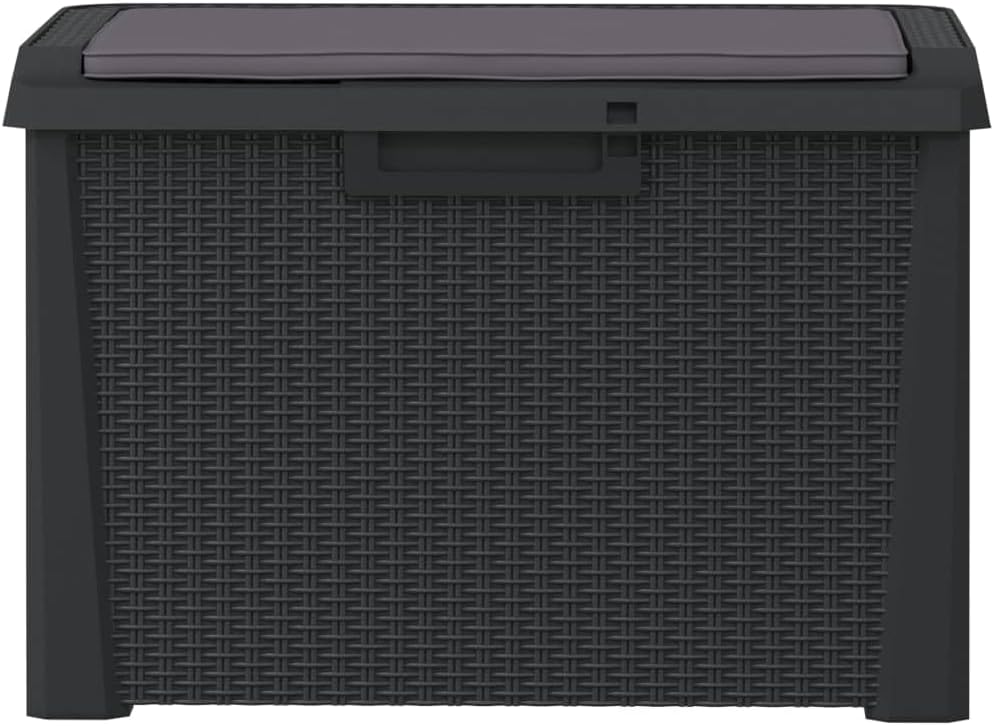 Patio Storage Box with Seat Cushion Anthracite 33 Gallon Resin Rattan Deck Chest Bench for Garden Yard Porch Backyard Pool Outdoor Weather Resistant Lockable Container