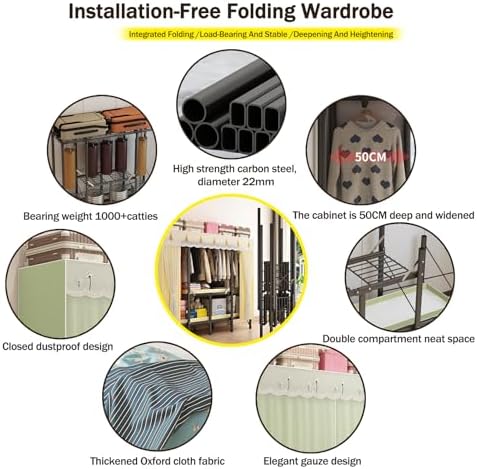 Canvas Wardrobe 85x50x172cm Wardrobes for Bedroom,Portable Wardrobe,1 Hanging Rails Folding Wardrobe,Folding Collapsible Fabric Storage Box for Wardrobe