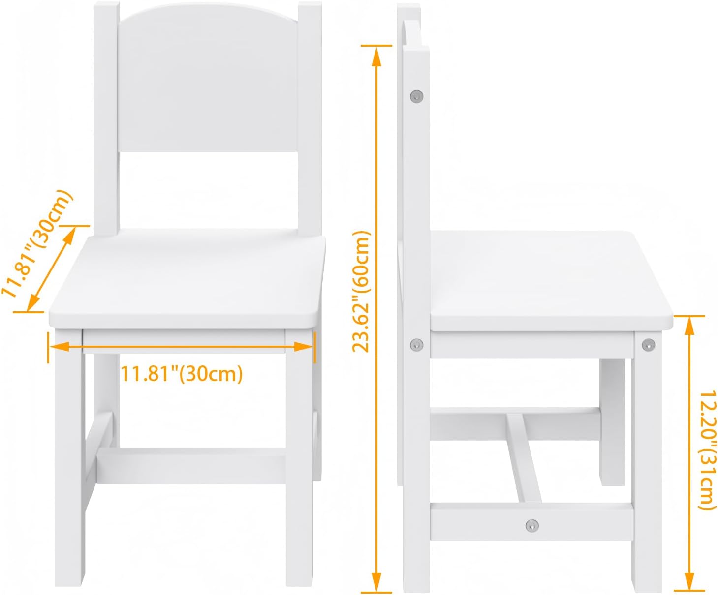 Timy Toddler Wooden Chair Pair, Kids Furniture for Eating, Reading, Playing 2 Pack (White)