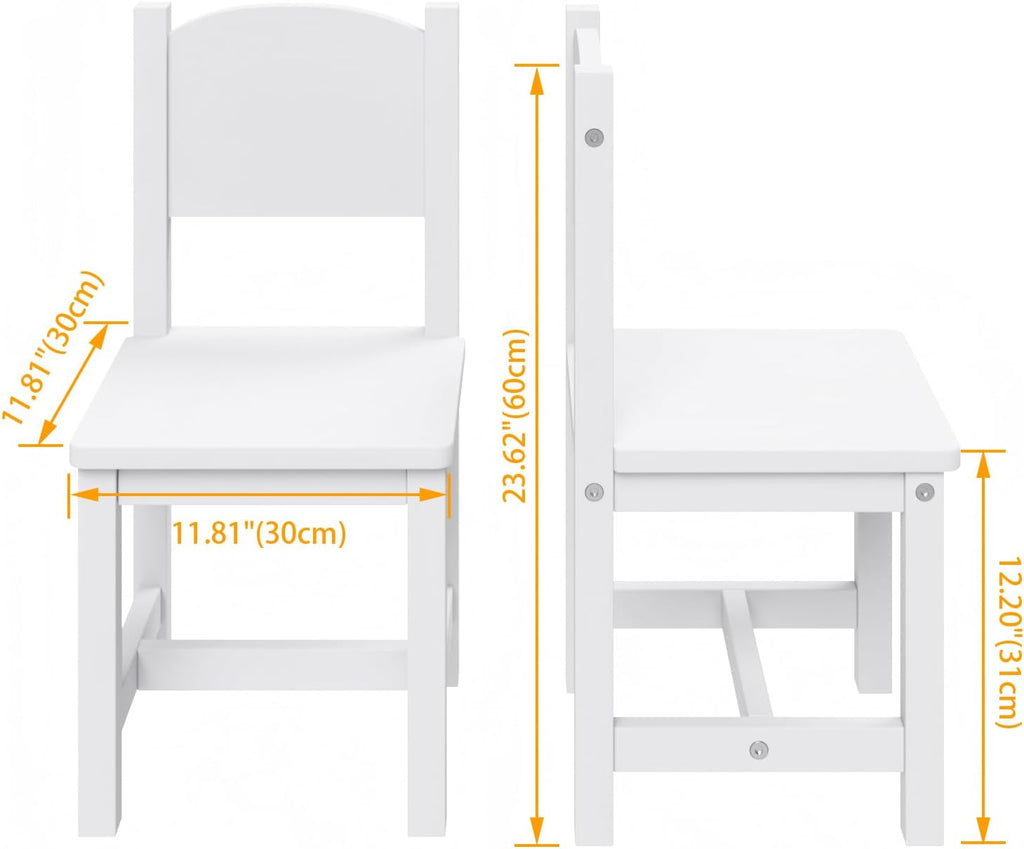 Timy Toddler Wooden Chair Pair, Kids Furniture for Eating, Reading, Playing 2 Pack (White)