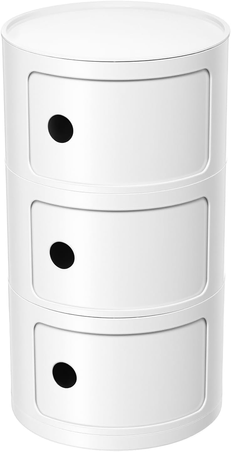 3 Tier Rounded Cabinet, Round Nightstand Detachable End Table with Storage Lightweight Side Table, Round End Table with Storage for Living Room Bedroom Bathroom Kitchen (White)