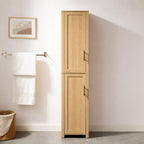 Crosley Furniture Savannah Linen Storage Cabinet, Laundry Room, Bathroom Organizer with Shelves, Natural
