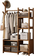 Open Wardrobes for Bedroom,Wardrobe Rack,Wardrobe on Wheels,Clothes Rail with Shoe Rack,Rustic Brown Wardrobe,Wooden Wardrobe with Storage Shelves for Dress,Pants,Shoes,Hats