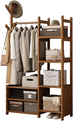 Open Wardrobes for Bedroom,Wardrobe Rack,Wardrobe on Wheels,Clothes Rail with Shoe Rack,Rustic Brown Wardrobe,Wooden Wardrobe with Storage Shelves for Dress,Pants,Shoes,Hats